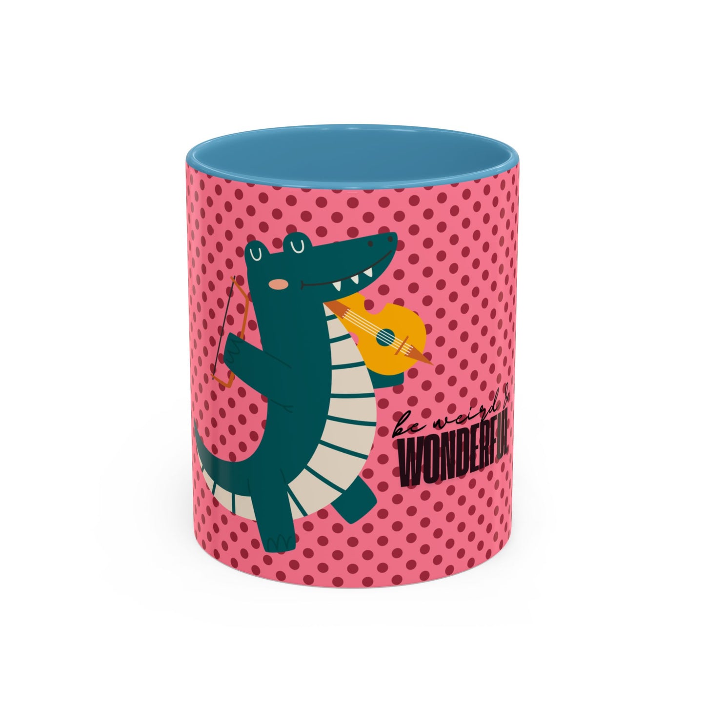 Crocodile "Be Weird & Wonderful" Coffee Mug – Playful Pink Polka Dot Accent Mug