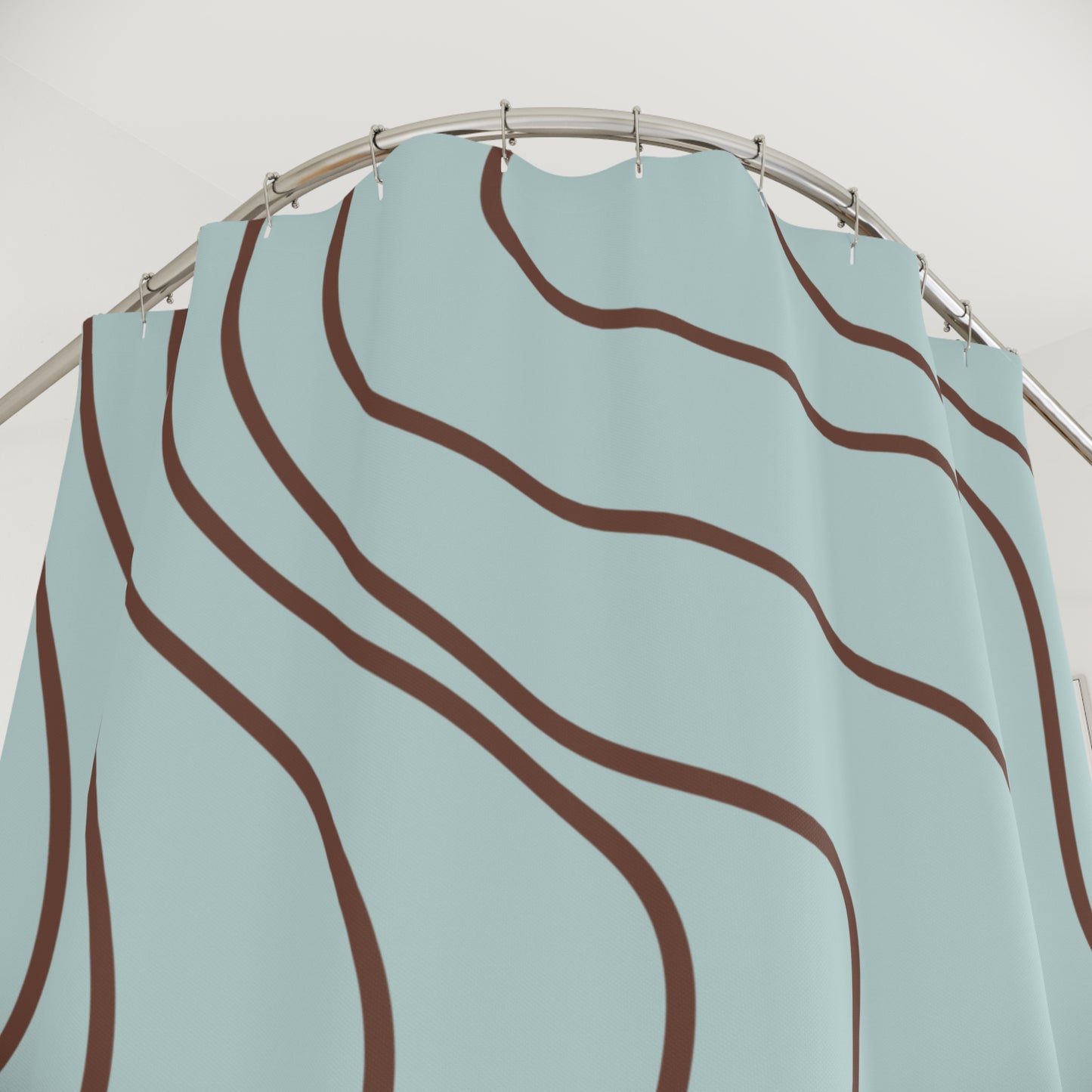 Light Blue/Brown Abstract Wave Shower Curtain, Modern Bathroom Decor