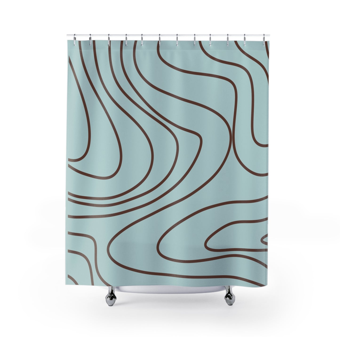 Light Blue/Brown Abstract Wave Shower Curtain, Modern Bathroom Decor