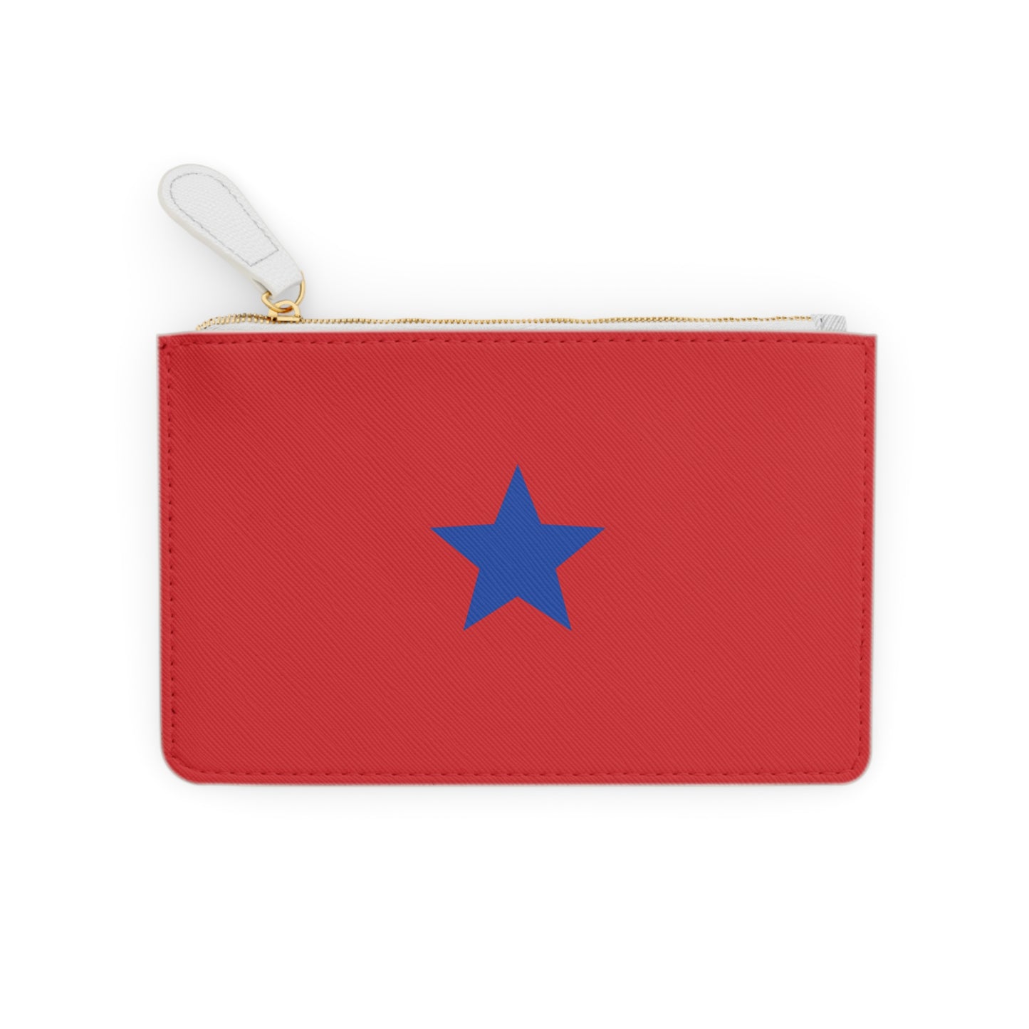 Red pouch with a blue star on a white background