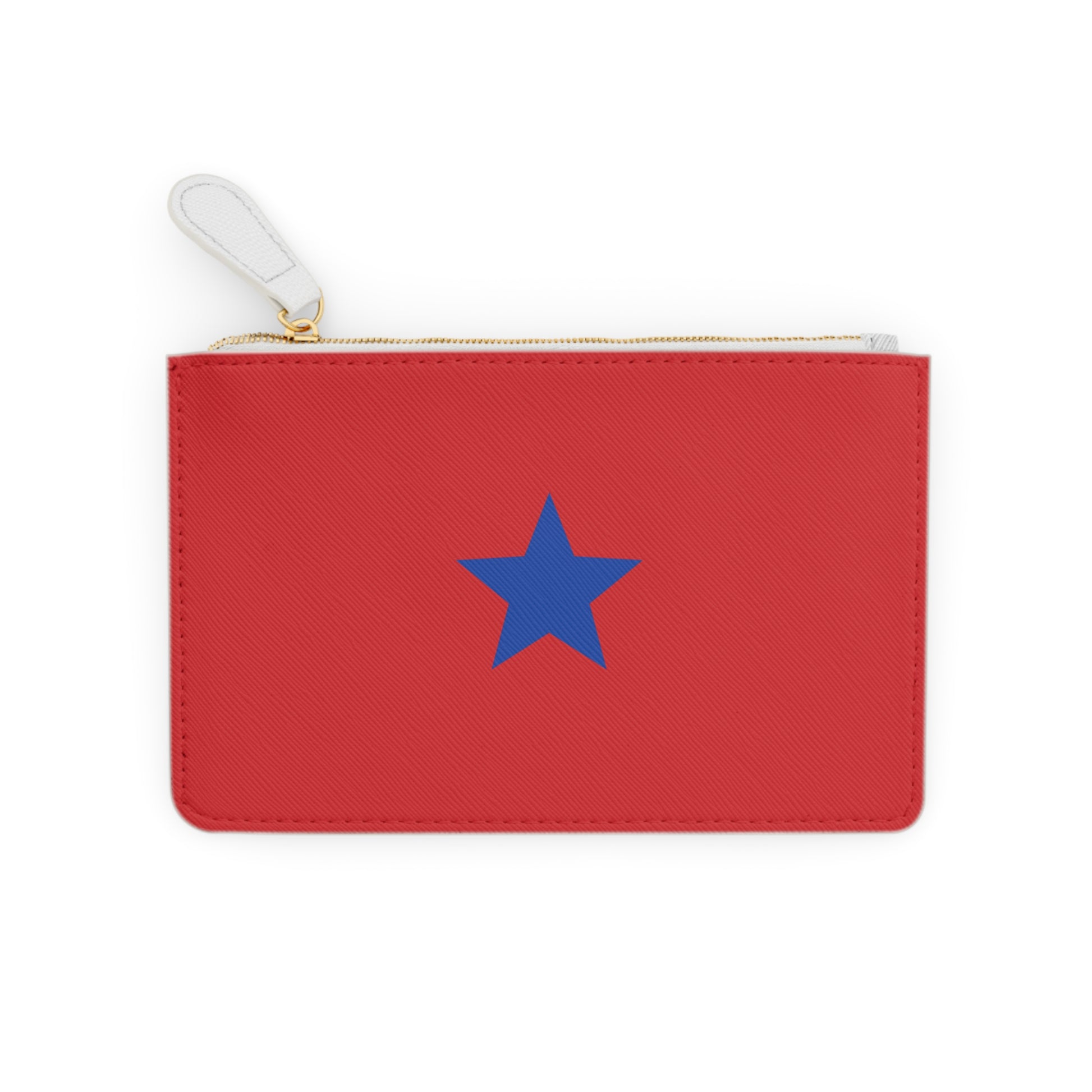 Red pouch with a blue star on a white background