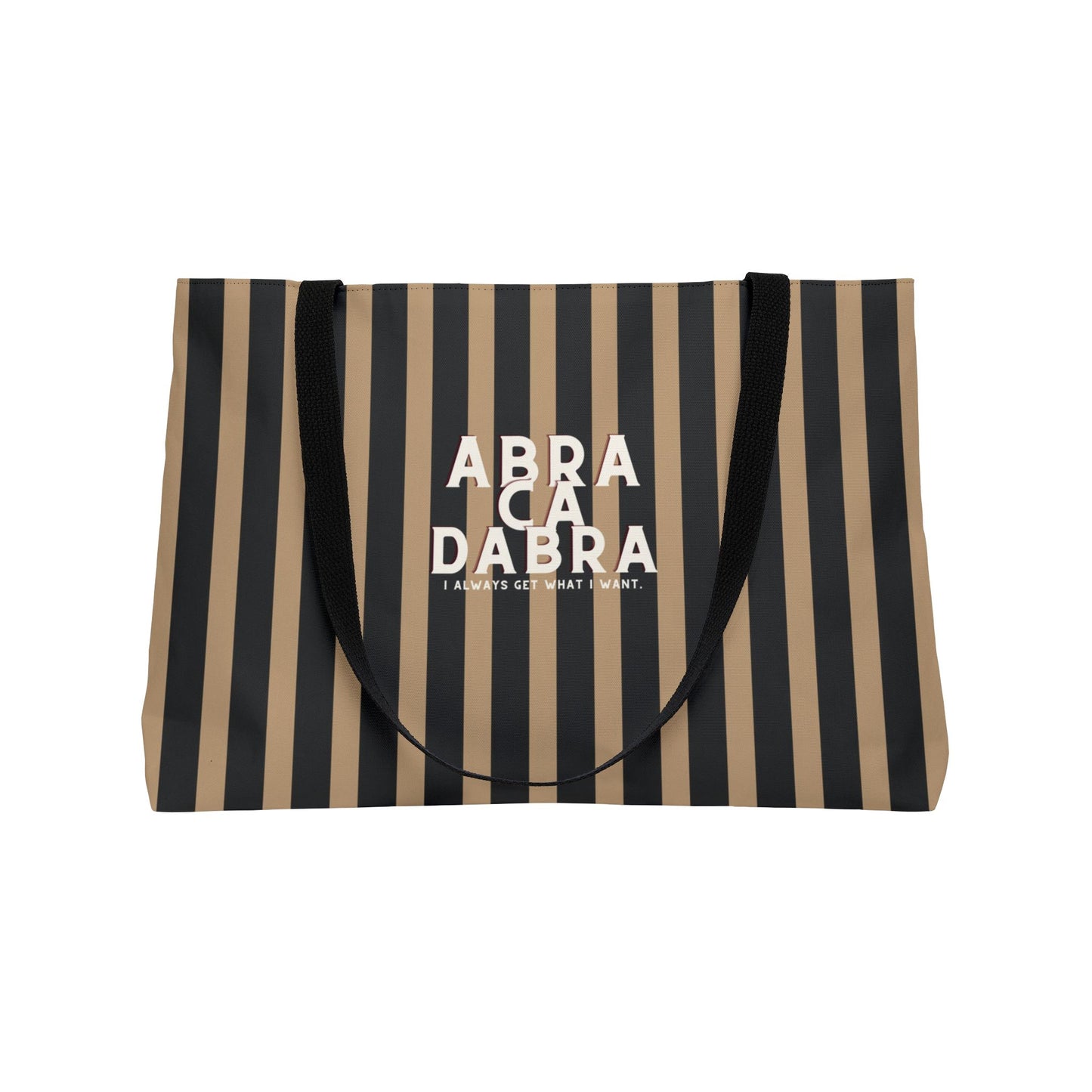 Grey Tan Stripped ABRACADABRA Oversized Tote Bag, Stylish Carryall
