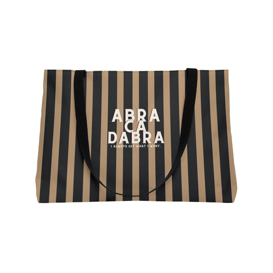 Grey Tan Stripped ABRACADABRA Oversized Tote Bag, Stylish Carryall