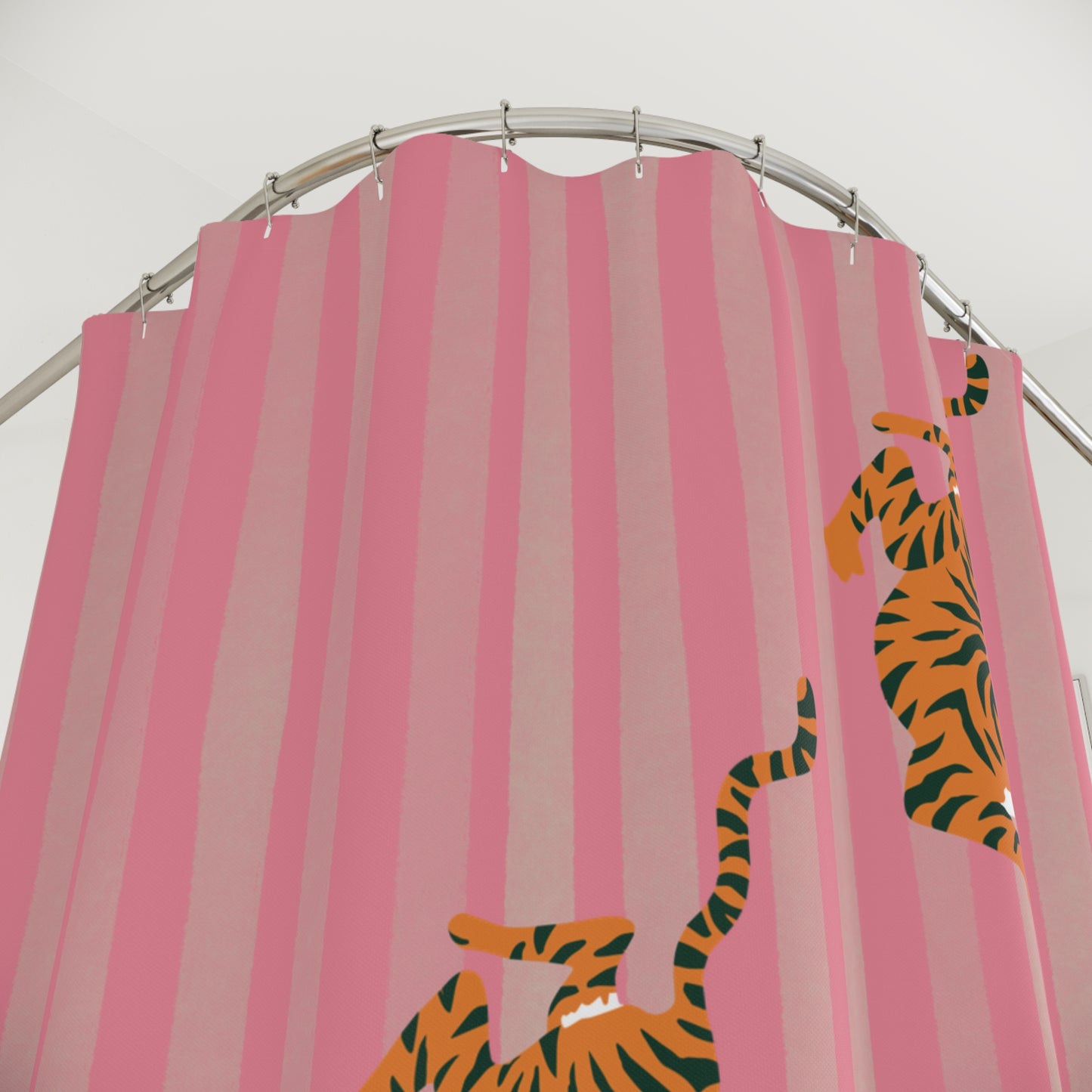 Pink Striped Tiger Shower Curtain — Fiercely Feminine Bathroom Decor