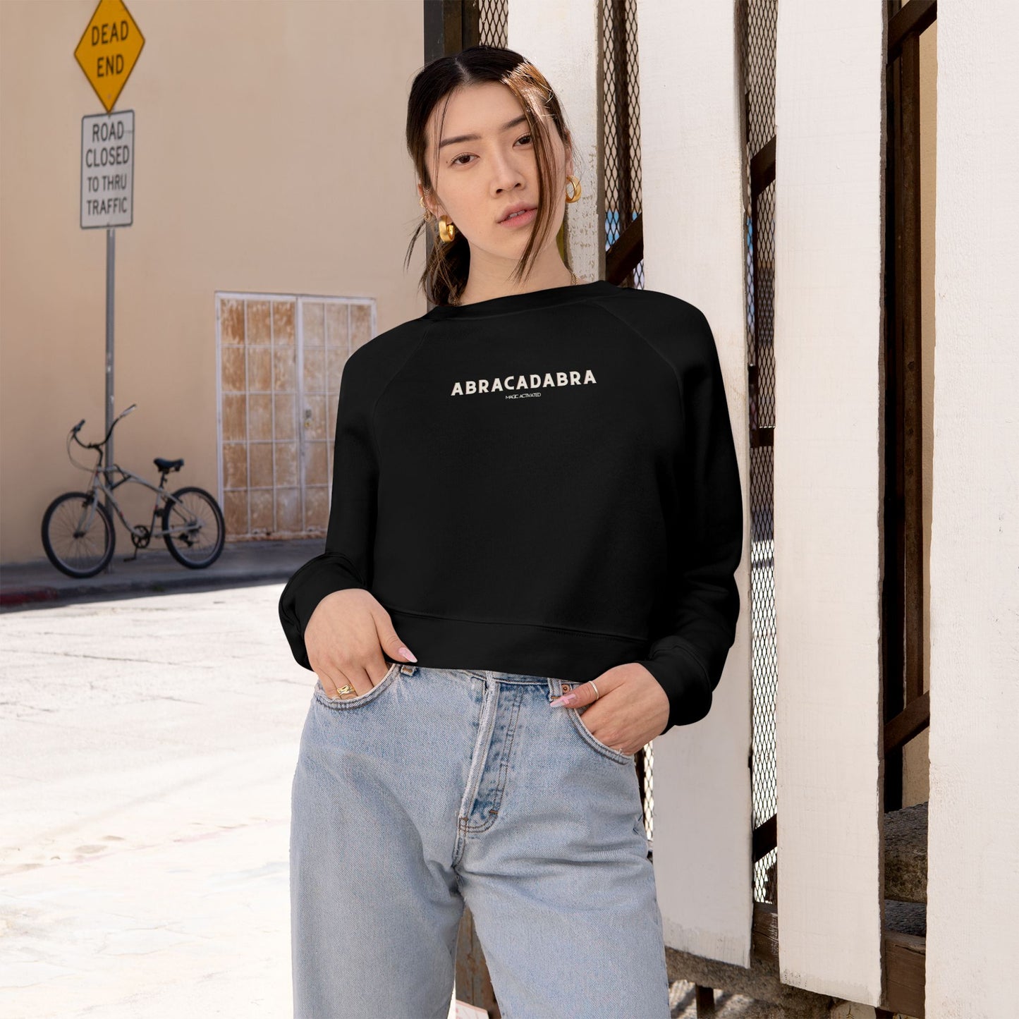 Abracadabra Cropped Sweatshirt, Black 