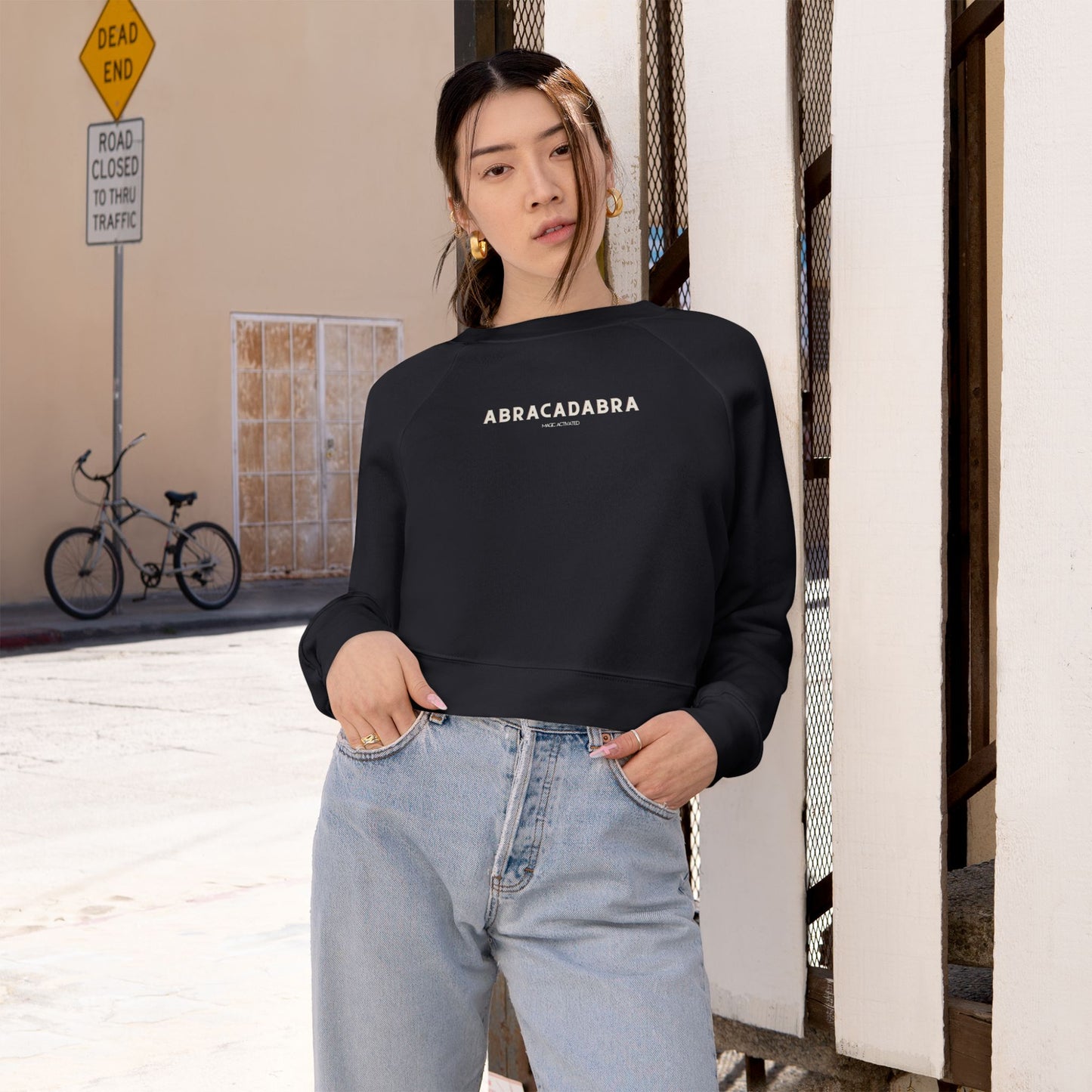 Abracadabra Cropped Sweatshirt, Dark Grey