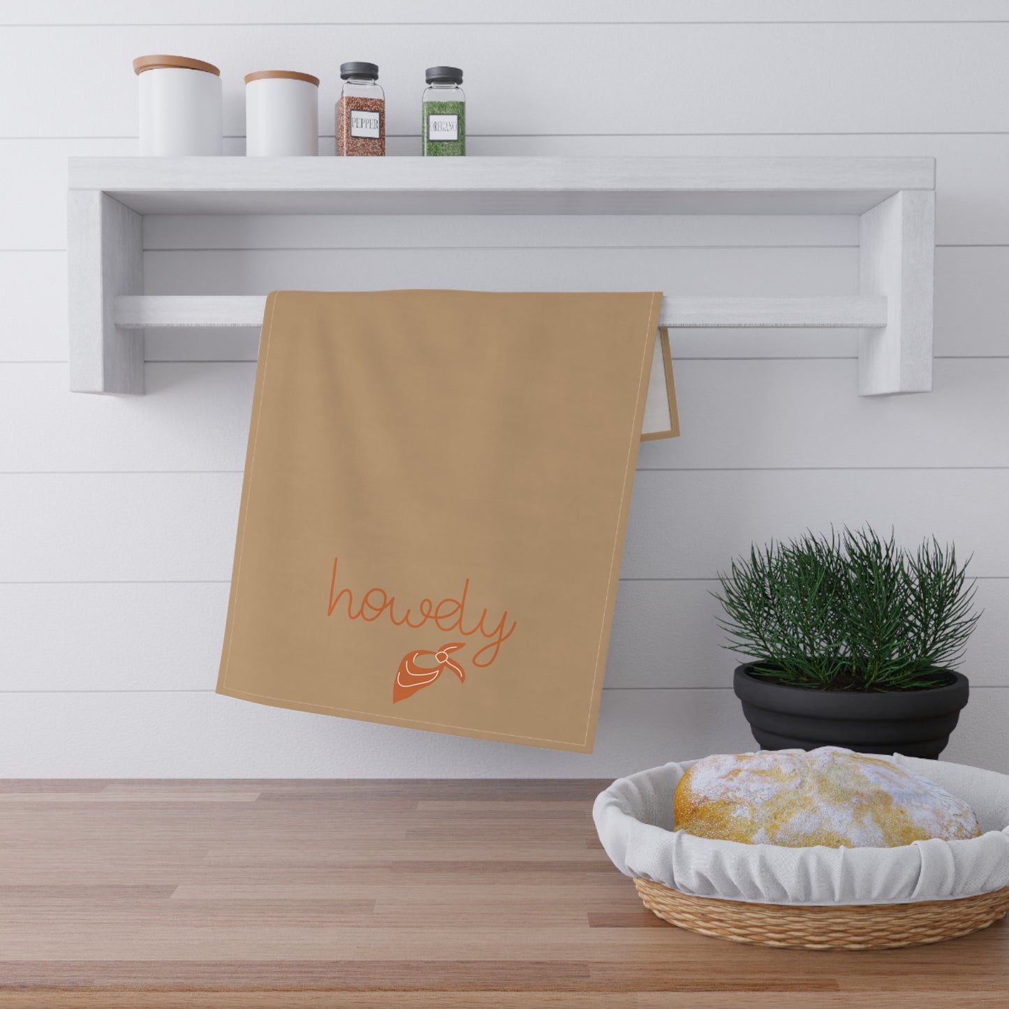 Farmhouse Kitchen Towel - Howdy theme Tan