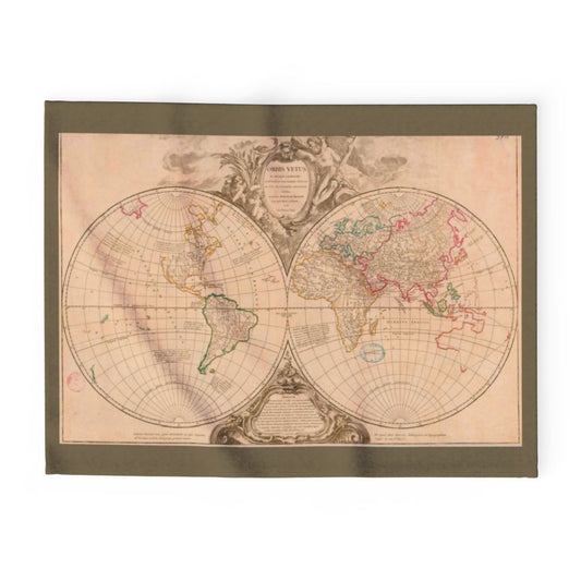 Fleece Blanket, Old World Vintage Map - MUDDY GREY