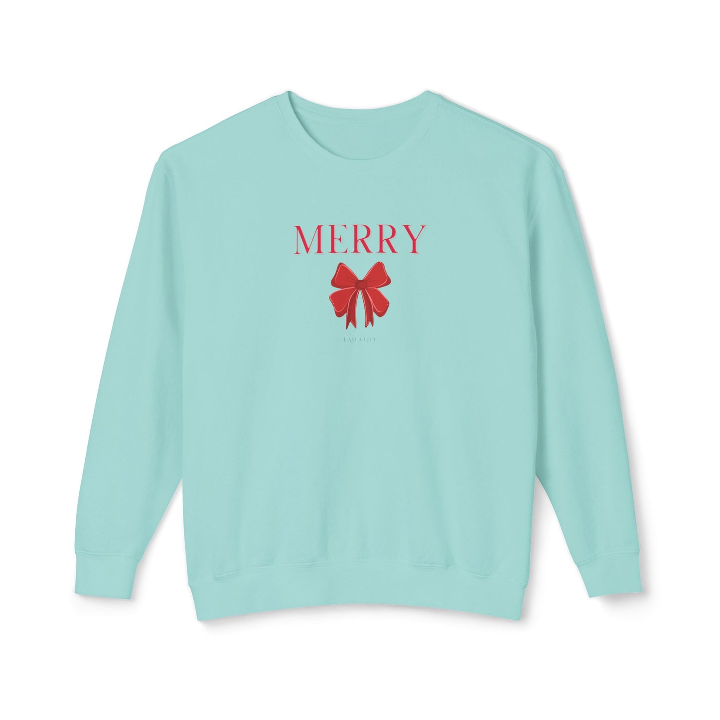 Merry Christmas Bow Sweatshirt, Tiffany Blue 