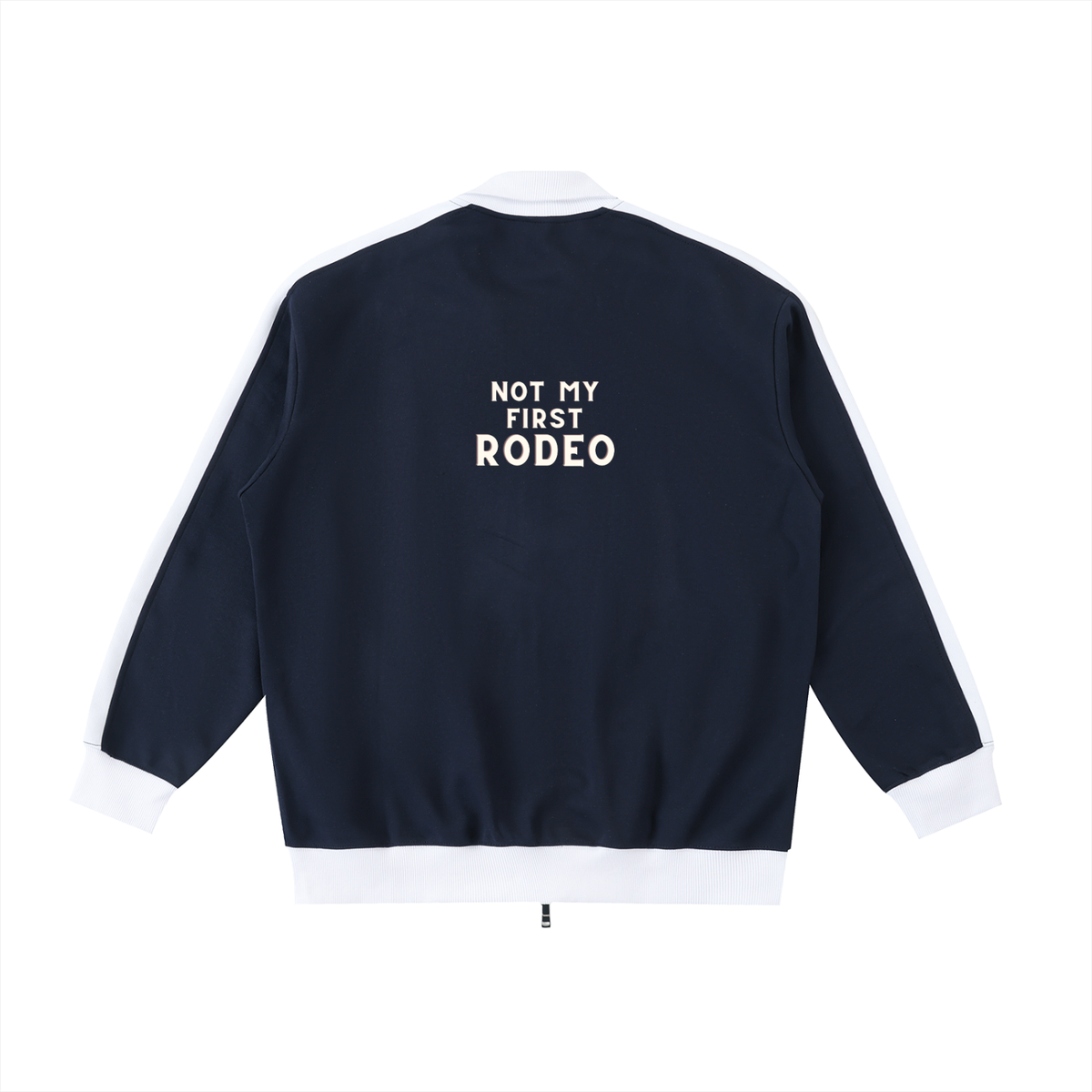 A dark green bomber jacket shown from the back, featuring a white circular emblem and the word 'AURA' printed in white across the center. The jacket has white ribbed cuffs, a white ribbed hem, and a white collar, set against a plain white background.