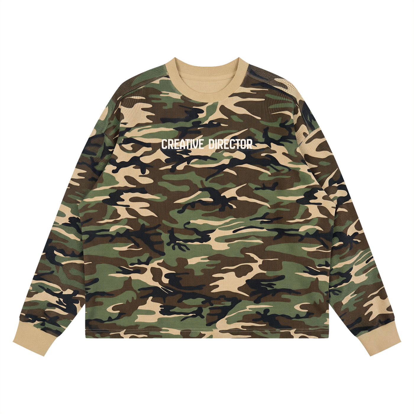 Creative Director Waffle Boxy Long Sleeve T-Shirt, Camo top