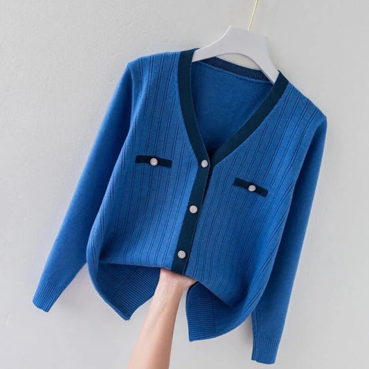 Ladies Office Cardigan - Two tone Blue