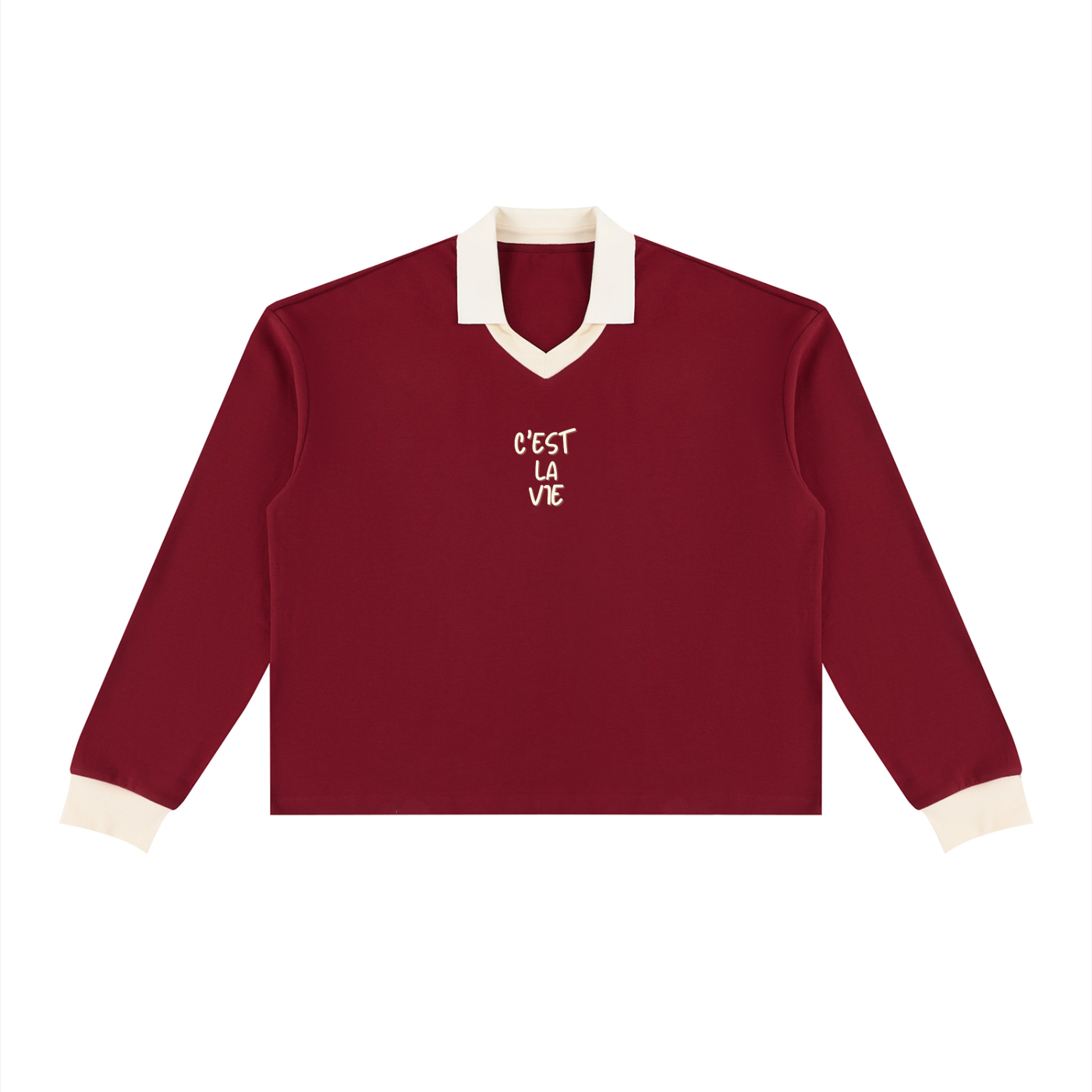 C'est la Vie  V-Neck Long Sleeve Sweatshirt, REd